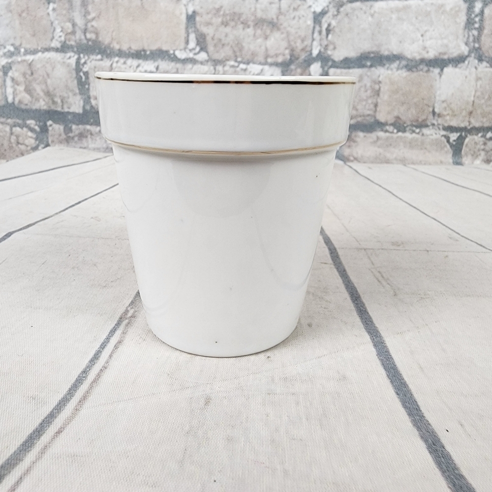 Vintage Enesco Japan Mini Flowerpot Planter Silhouette Floral Framed White 3.5" - Picture 5 of 12